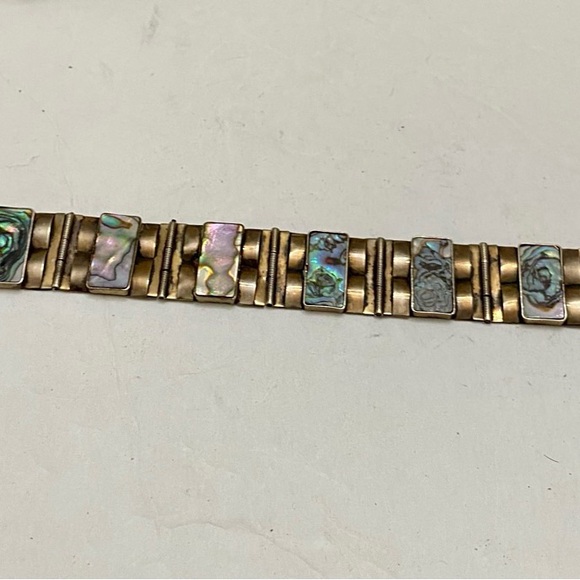 Vintage,  1940s  Silver- Abalone Alpaca Mexico Bracelet 8in x 1in - Picture 5 of 11